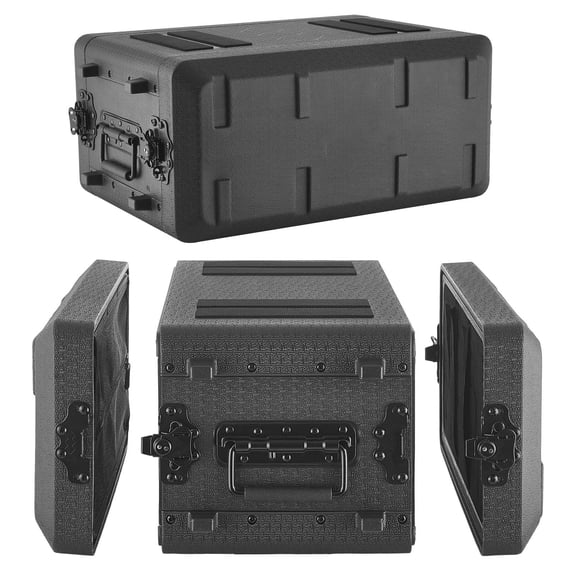 KFFKFF 4U Rack Case, 12-Inch Depth, Shallow Rackmount Flight Case with Microphone Storage, Durable Polyethylene Build, Recessed Latches, Simple Setup, Suitable for Amplifiers, 8.7-Inch Internal Depth