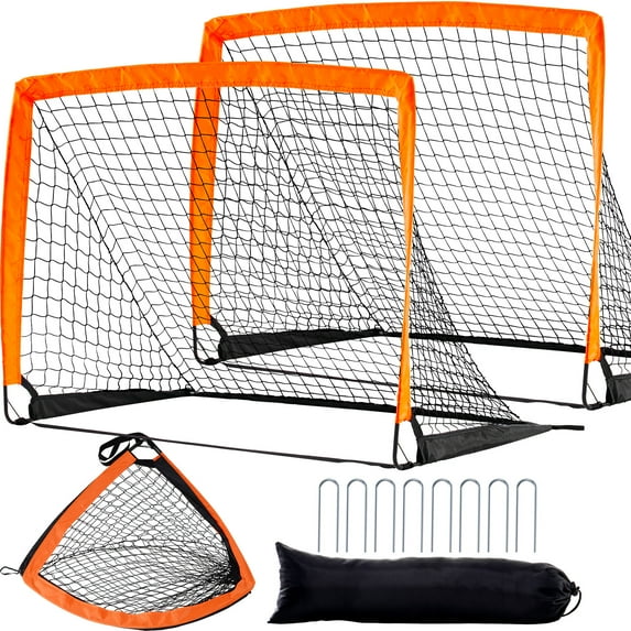 KFFKFF 4x3ft 2 Pack Portable Soccer Goal Pop Up Kids Soccer Net Dacron Netting Backyard Training