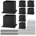 thumbnail image 1 of KFFKFF 4x4 Post Base Set of 8, Inner Dimensions 3.6x3.6 inch / 92x92 mm, Durable Carbon Steel Brackets for Decking, Wood Post Support, Pavilion Deck Railing, and Base Plate Applications, Black, 1 of 9