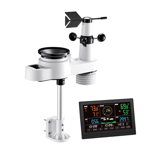 KFFKFF 5 in 1 Wireless Weather Station, 7.5 VA Display, Solar Weather Monitor for Rain Gauge, Weather Forecast, Temperature, Humidity, Wind Speed, and Direction (No WiFi)