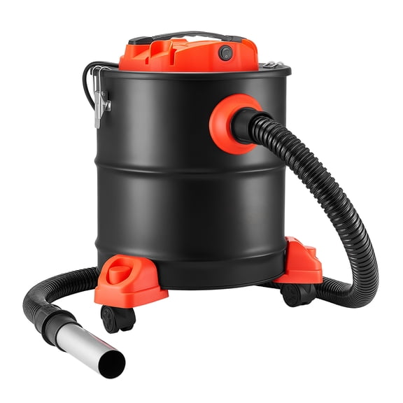 KFFKFF 5.3 Gallon Ash Vacuum, 1200W Fireplace Cleaner with Wheels, Suitable for Fireplaces, Pellet Stoves, Wood Burners,Durable Steel Construction, Dual Filtration System, 5 FT Hose, Black & Orange