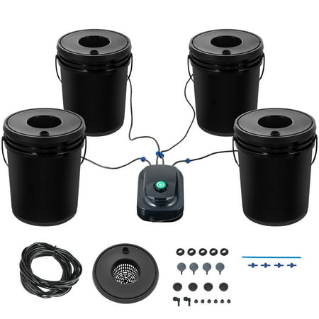KFFKFF 5 Gallon 4 Buckets DWC Hydroponic System Deep Water Culture Growing Bucket, Hydroponics Grow Kit with Pump