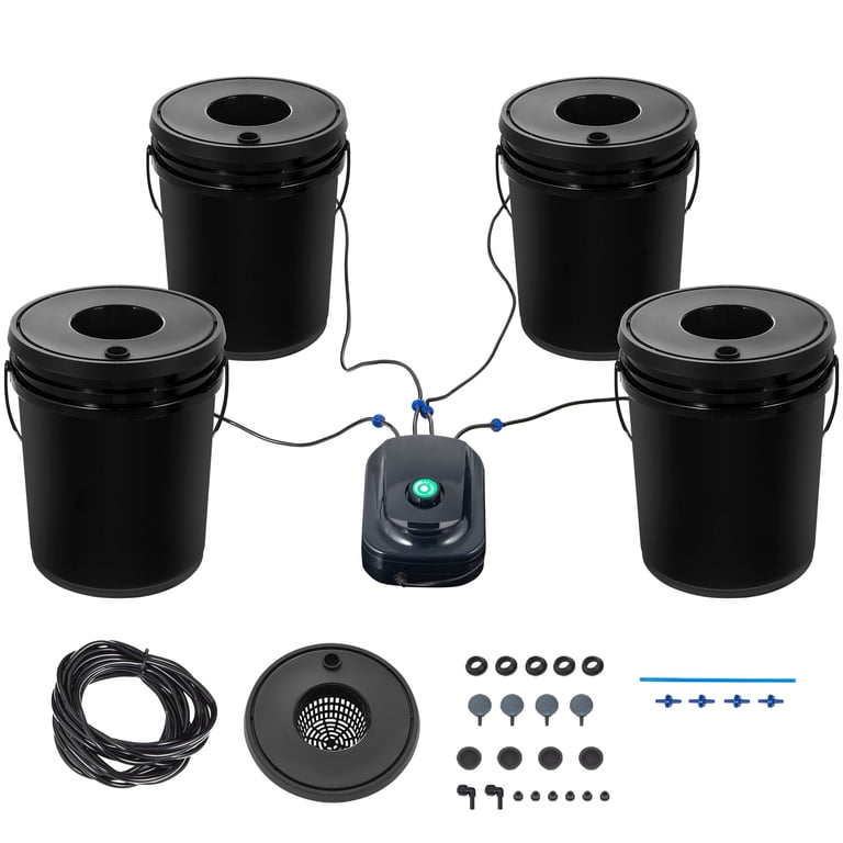 KFFKFF 5 Gallon 4 Buckets DWC Hydroponic System Deep Water Culture