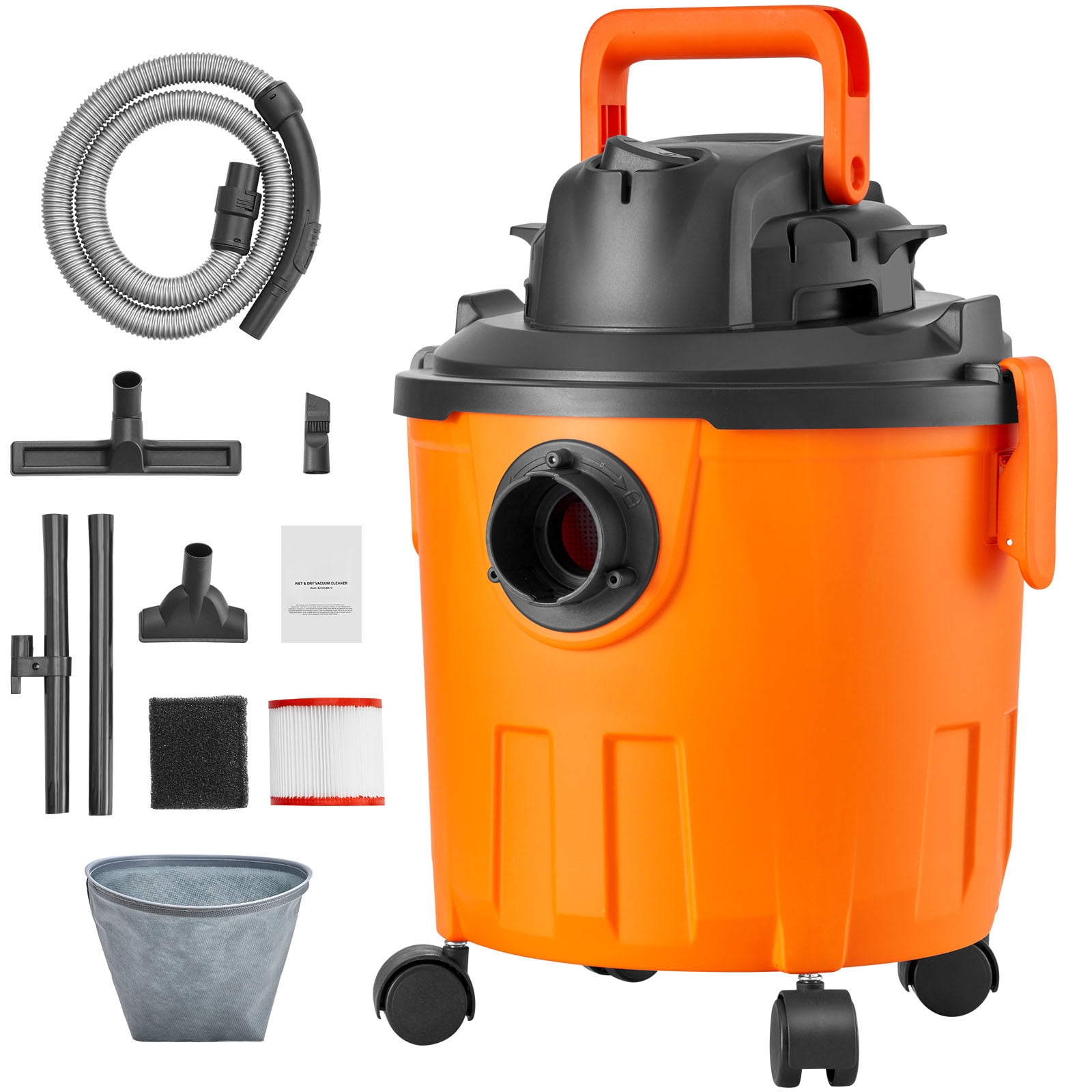 KFFKFF 5 Gallon Wet Dry Vacuum, 6 Peak HP Wet/Dry Vacuum with Strong Suction and Blower Capabilities, Includes 2-in-1 Crevice Tool, Ideal Small Store Vacuum for Carpet Dirt, Pet Fur, and Vehicle