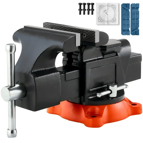 KFFKFF 5-Inch Jaw Width Bench Vise with 360 Swivel Base, Heavy-Duty Ductile Iron Construction, 5-Inch Jaw Opening, 2.8-Inch Throat Depth, Multipurpose Vise with Anvil for Securing Round Pipes
