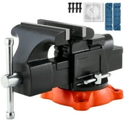 KFFKFF 5-Inch Jaw Width Bench Vise with 360  Swivel Base, Heavy-Duty Ductile Iron Construction, 5-Inch Jaw Opening, 2.8-Inch Throat Depth, Multipurpose Vise with Anvil for Securing Round Pipes