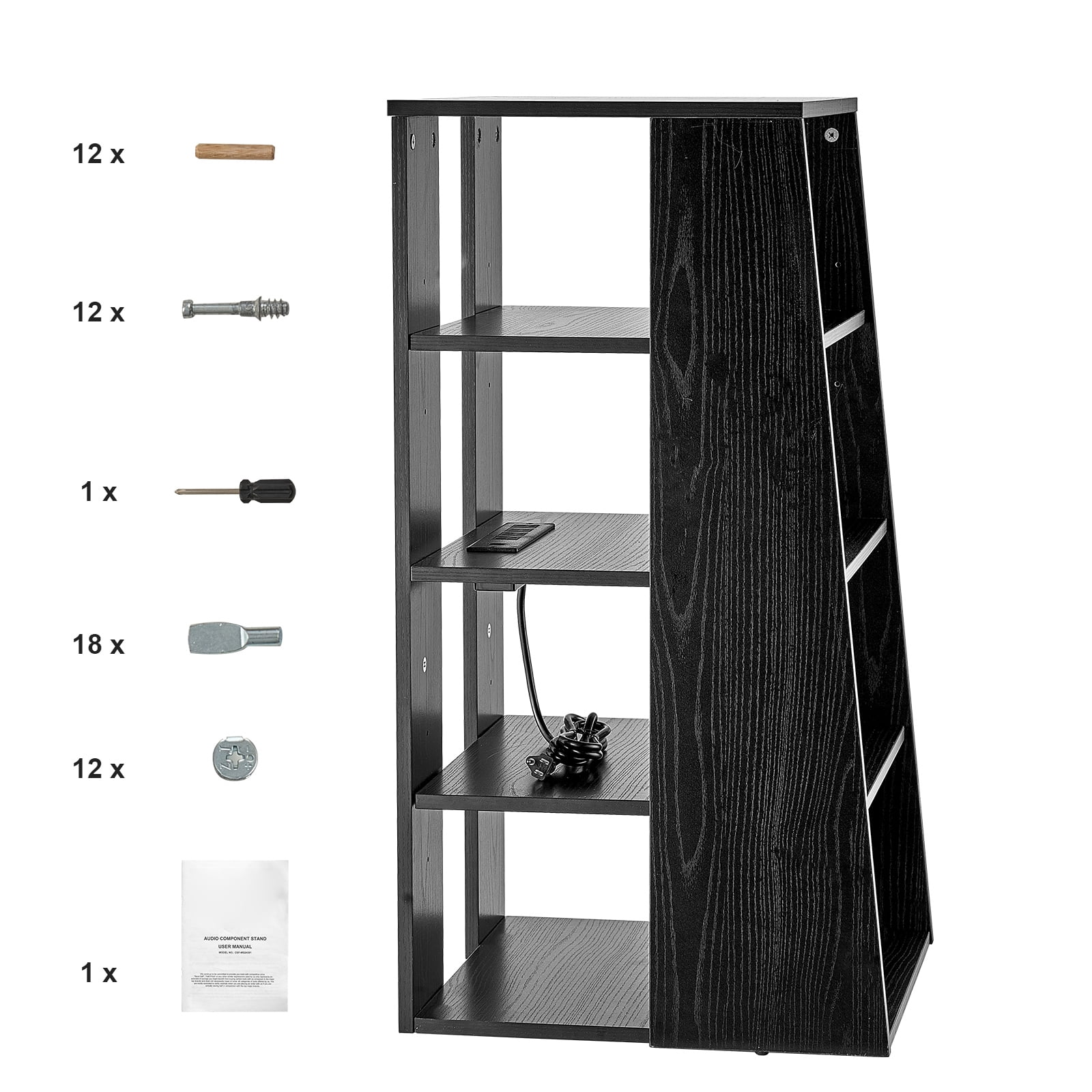 KFFKFF 5-Level Media Shelf, Wood Construction AV Stand for DVD Players/Set-Top Boxes/Video Game Consoles, Adjustable Height Entertainment Center for Gamers, Studio, Black