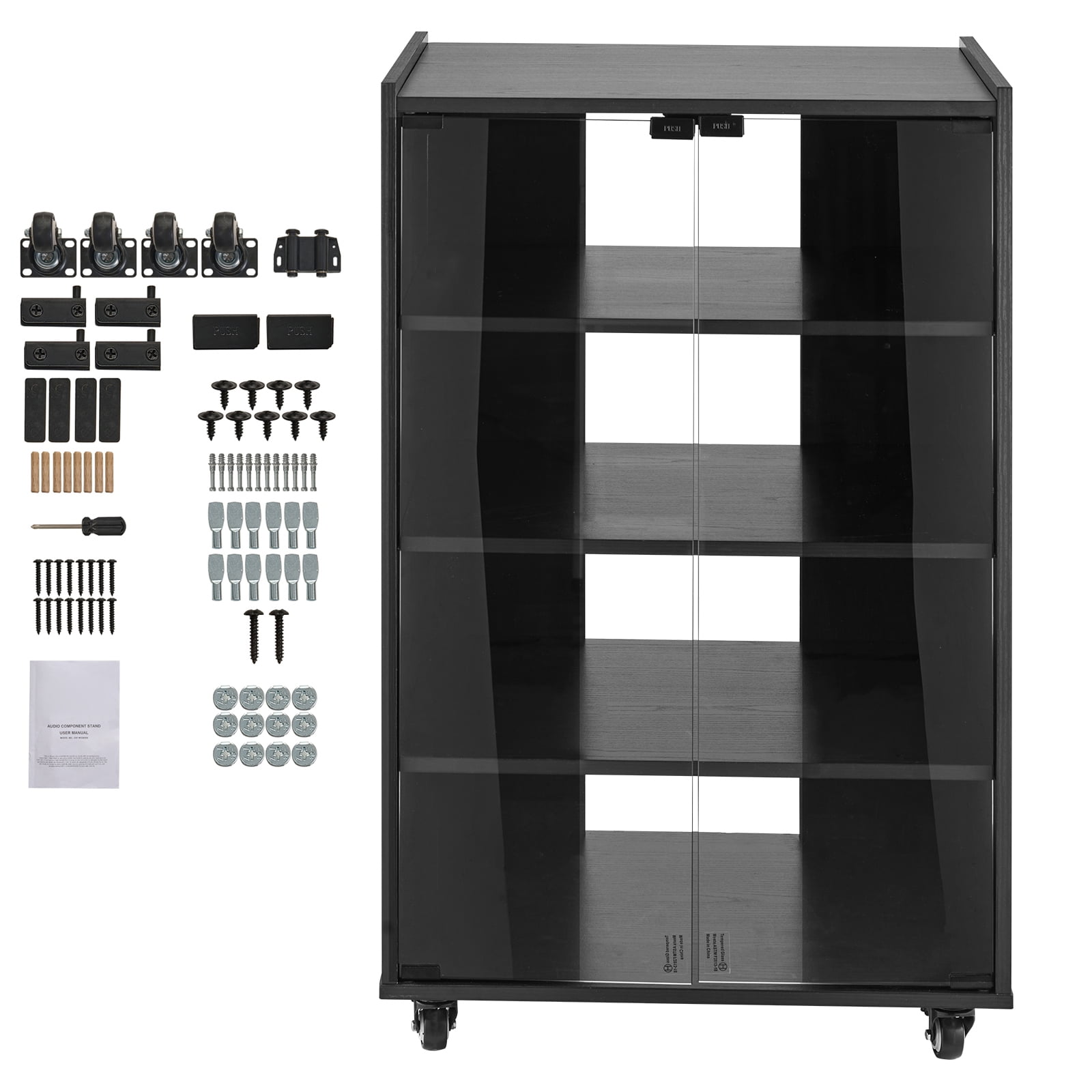 KFFKFF 5-Level Rolling AV Media Shelf, Wood Construction, Adjustable ...