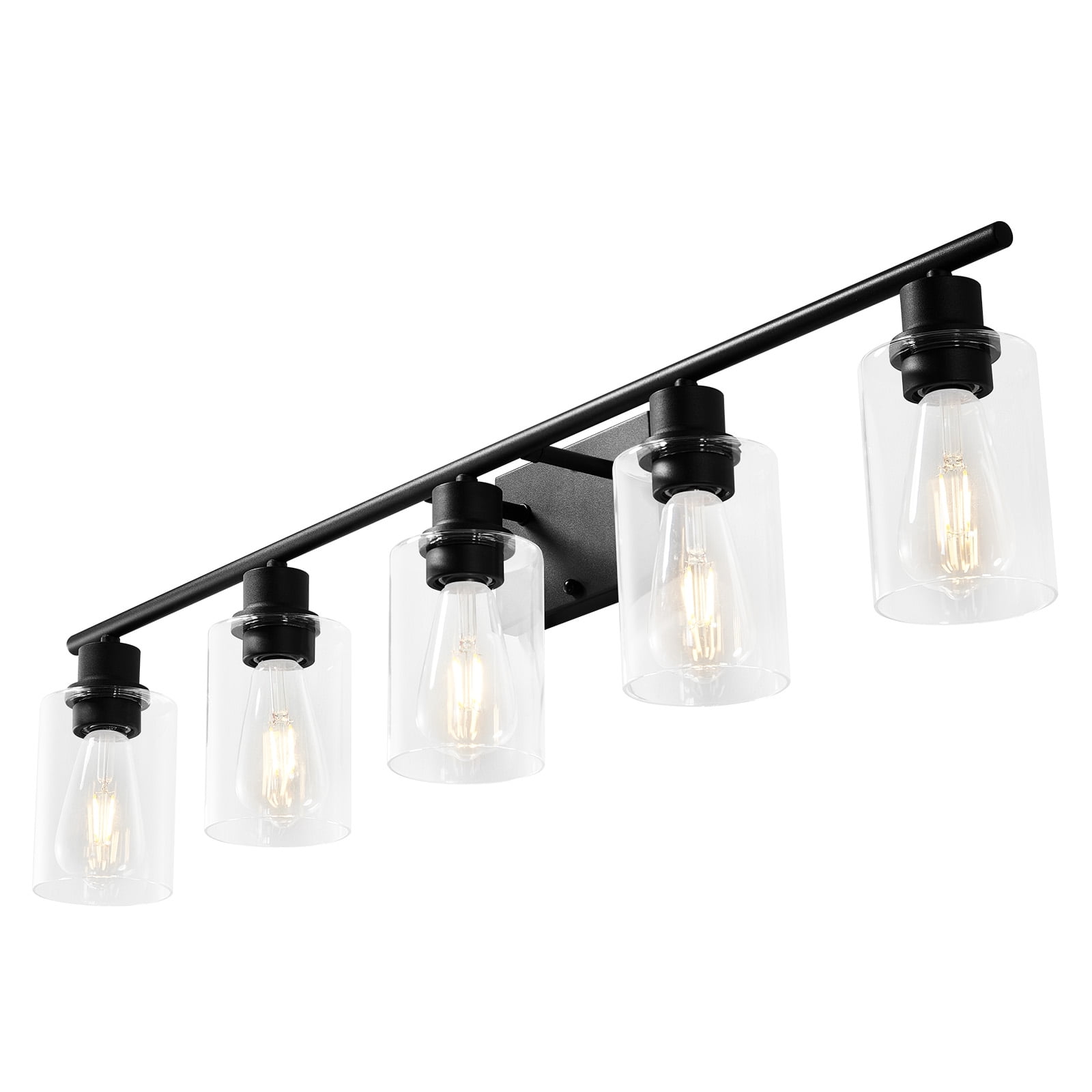 KFFKFF 5-Light Bathroom Vanity Fixture, 37.1-Inch Modern Wall Light with Clear Glass Shades, 60W, Suitable for Bathroom, Living Room, Bedroom, Hallway, E26 Base (Bulbs Not Included)