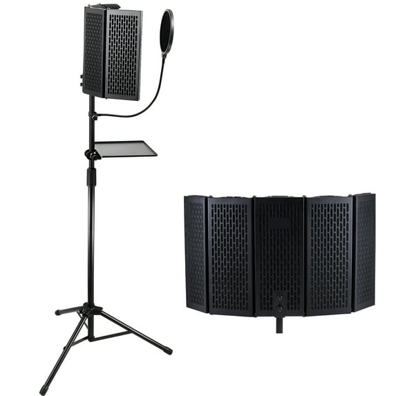 KFFKFF Acoustic Isolation Panel, Quintuple-Panel Configuration, Mobile Studio Microphone Sound Dampener, Comes with Pop Filter, Modifiable Floor Support & Mic Connector