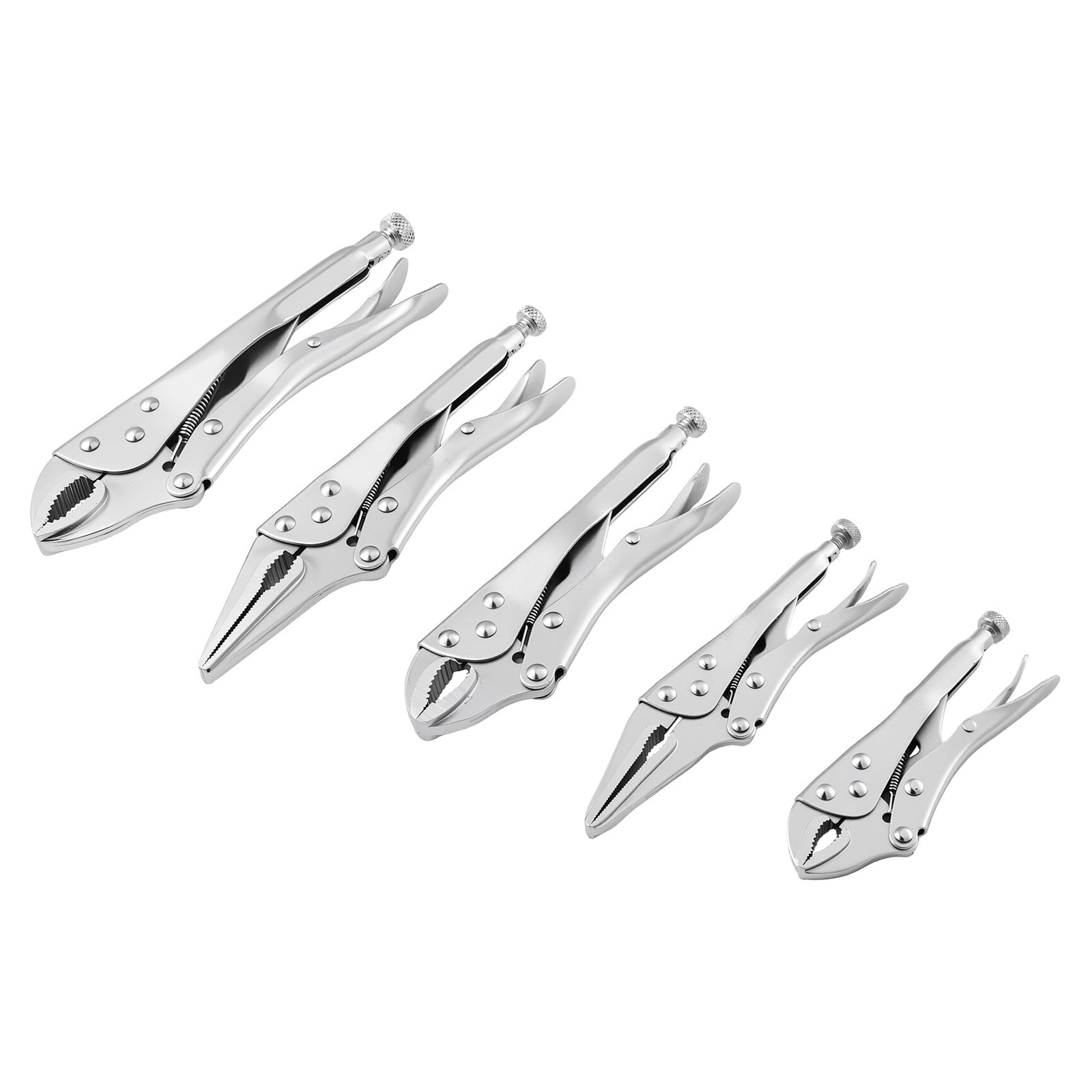 KFFKFF 5-Piece Locking Pliers Set with Nickel-Plated Carbon Steel, Ideal for DIY and Home Projects, Includes 5"/7"/10" Curved Jaw and 6.5"/9" Long Nose Pliers, Ergonomic Non-Slip Handles