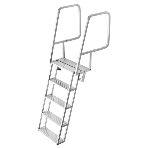 KFFKFF 5-Step Flip-Up Dock Ladder, Durable Aluminum Alloy Boat Swim Ladder with Non-Slip Wide Steps, 350 lbs Load Capacity, Pull Rope for Easy Use, Ideal for Lake, Pool, and Marine Boarding
