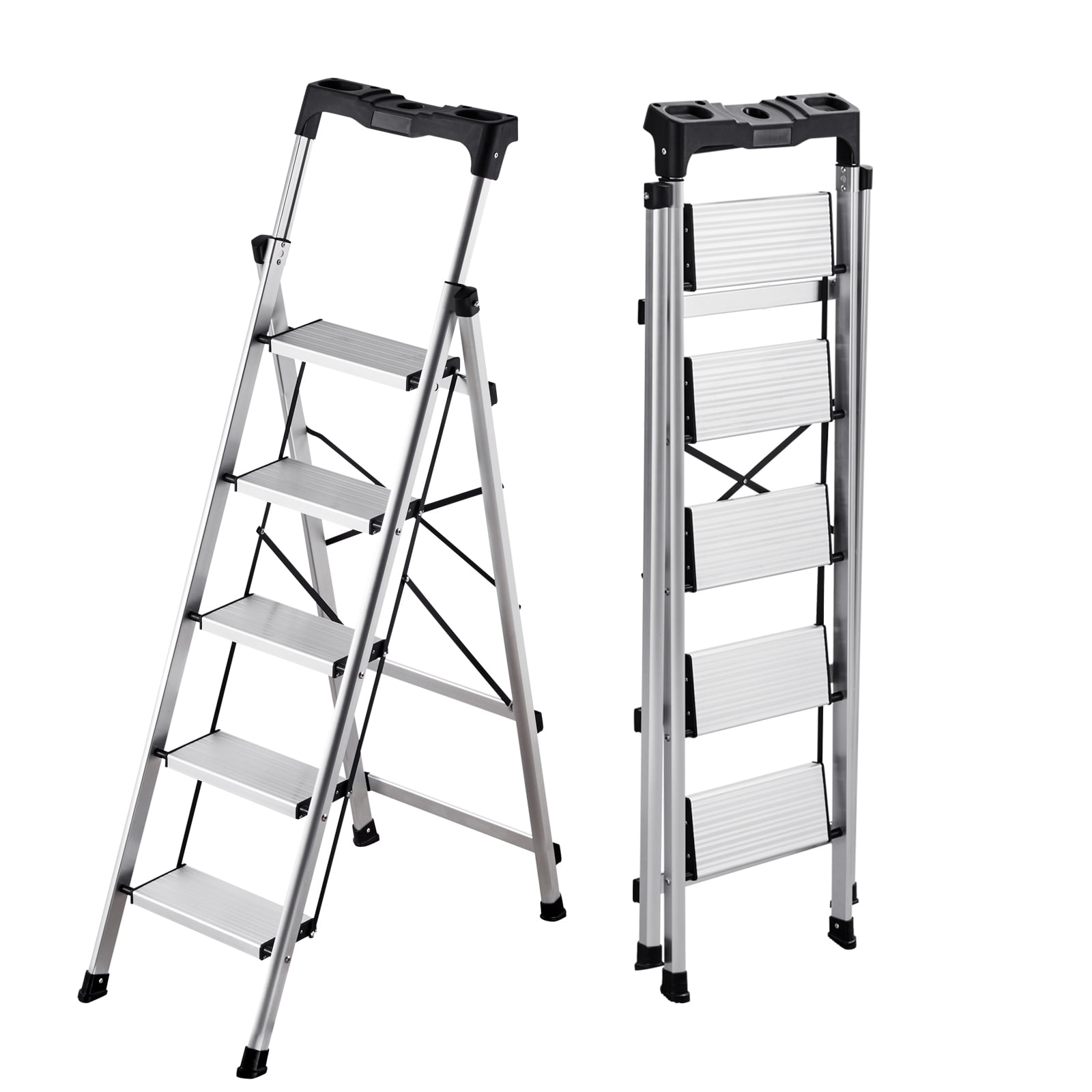 KFFKFF 5-Step Folding Ladder with Wide Non-Slip Pedals and Comfortable ...