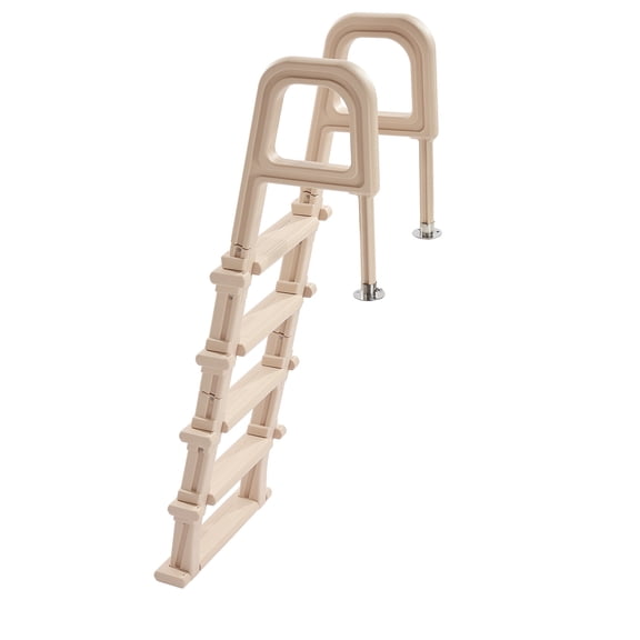KFFKFF 5-Step Pool Ladder with Angled Double Handrails, Non-slip Wide Steps, 300 lbs Capacity, Suitable for 48-54 in Pools, Compatible with Various Decks, Indoor & Outdoor Use, Taupe