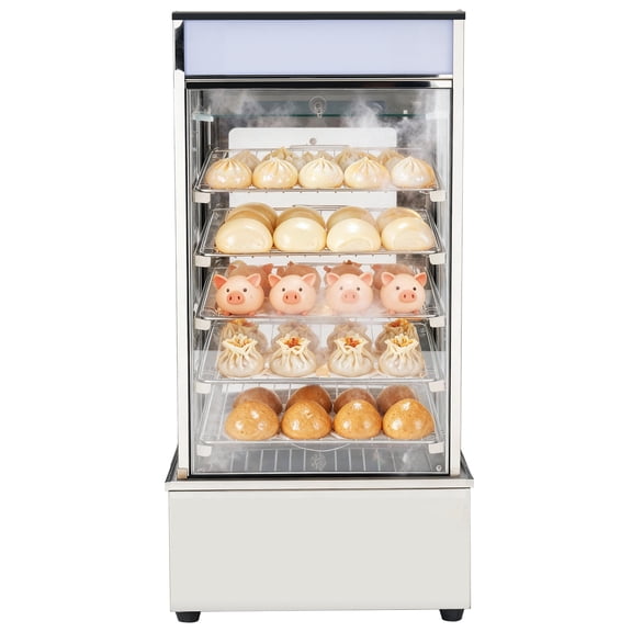 KFFKFF 5-Tier Commercial Food Warmer Display, 1200W with LED Lighting, Adjustable Shelves & Stainless Steel Construction, 86℉~230℉ Steam Heating, 120L Capacity for Burgers, Pizza, Bread