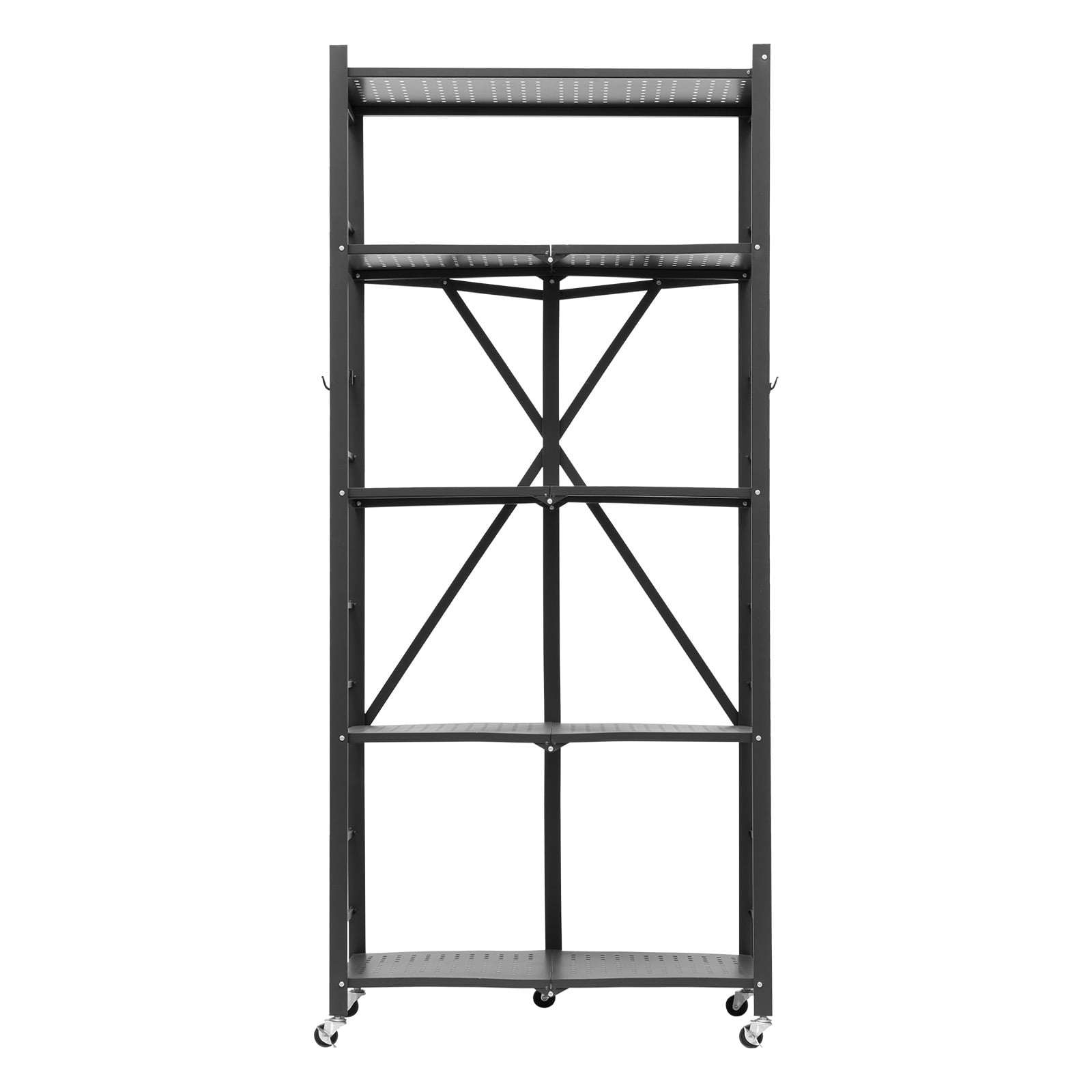 KFFKFF 5-Tier Foldable Storage Shelf with Wheels, 28-inch W x 15-inch D ...