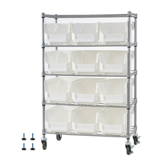 KFFKFF 5-Tier Rolling Storage Rack with 12 Organizer Bins, Steel Wire Shelving System on Wheels, Mobile Organizer for Garage, Warehouse, Office, Kitchen, Classroom, and Restaurant