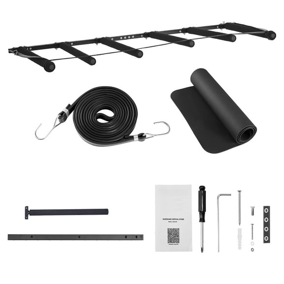 KFFKFF 5-Tier Vertical Surfboard Rack for Storage and Display, Adjustable Metal Organizer with Sponge Padding, Wall-Mounted Holder for Surfboards, Snowboards, and Kiteboards