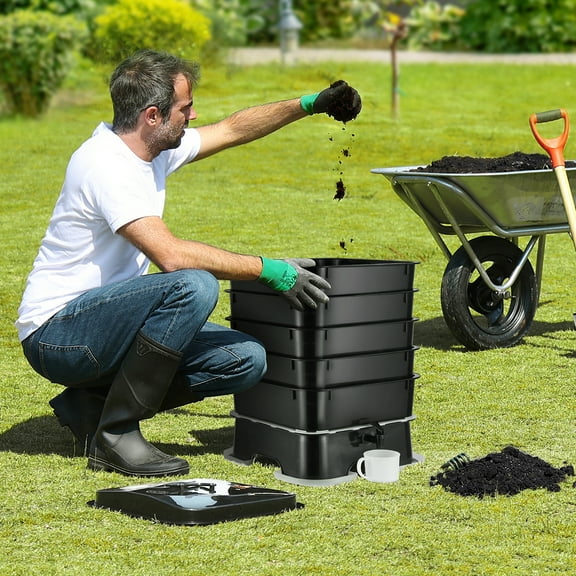 KFFKFF 5-Tray Worm Composter 44 QT/50 L Worm Compost Bin Indoor and Outdoor