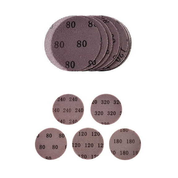 KFFKFF 5-inch Mesh Sanding Discs 50PCS, Assorted Grits 80/120/180/240/320, Anti-Clogging Ceramic Sandpaper with Hook-and-Loop Backing for Metal, Wood, Plaster, Automotive, and Paint Removal