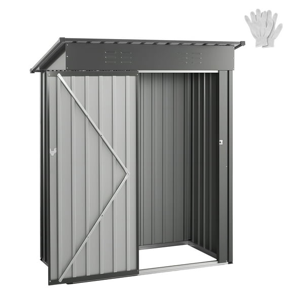 KFFKFF 5 x 3 FT Metal Garden Shed, Outdoor Storage Building with Lockable Door & Ventilation, Sloped Roof Metal Shed for Tools, Backyard, Garden, Patio, Bike, Gray
