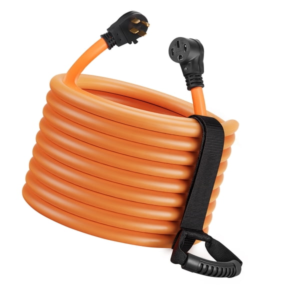 KFFKFF 50 Amp 75-Foot RV Extension Cord, 125V/250V 7500W, Durable 6/3 + 8/1 Gauge STW Power Cable, NEMA 14-50P to NEMA 14-50R, Includes Power Indicator, Cord Organizer, and 15A Adapter for RVs
