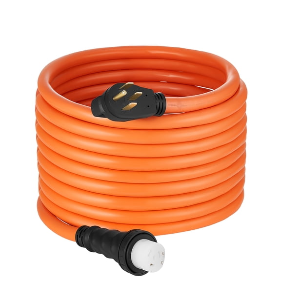 KFFKFF 50 Amp Generator Cord, 100 Feet, 125/250V RV Power Cable NEMA 14-50P to SS2-50R with Twist Lock, Ergonomic Handle, Durable 6AWG/3 + 8AWG/1 Construction, for RVs, Campers, and Generators,Orange