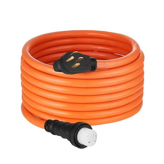 KFFKFF 50 Amp Generator Cord, 30 Feet, 125/250V RV Power Cable NEMA 14-50P to SS2-50R with Twist Lock, Ergonomic Handle, Durable 6AWG/3 + 8AWG/1 Cable, for RVs, Campers, Generators, and Home, Orange