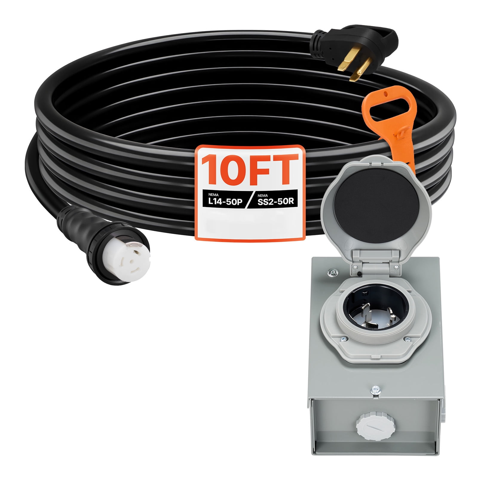Generator Cable Intry KFFKFF 50 Amp Generator Cord and Power Inlet Box, 10FT, 125V/250V STW 6 ...