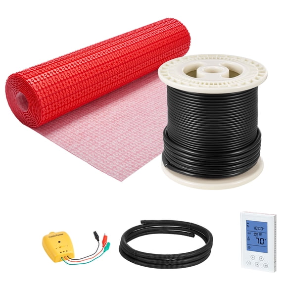 KFFKFF 50 sqft Electric Floor Heating Mat System, 120V Radiant Heat with Decoupling Membrane, Smart Thermostat, and Alarm, Suitable for Tile, Stone, and Vinyl Installation