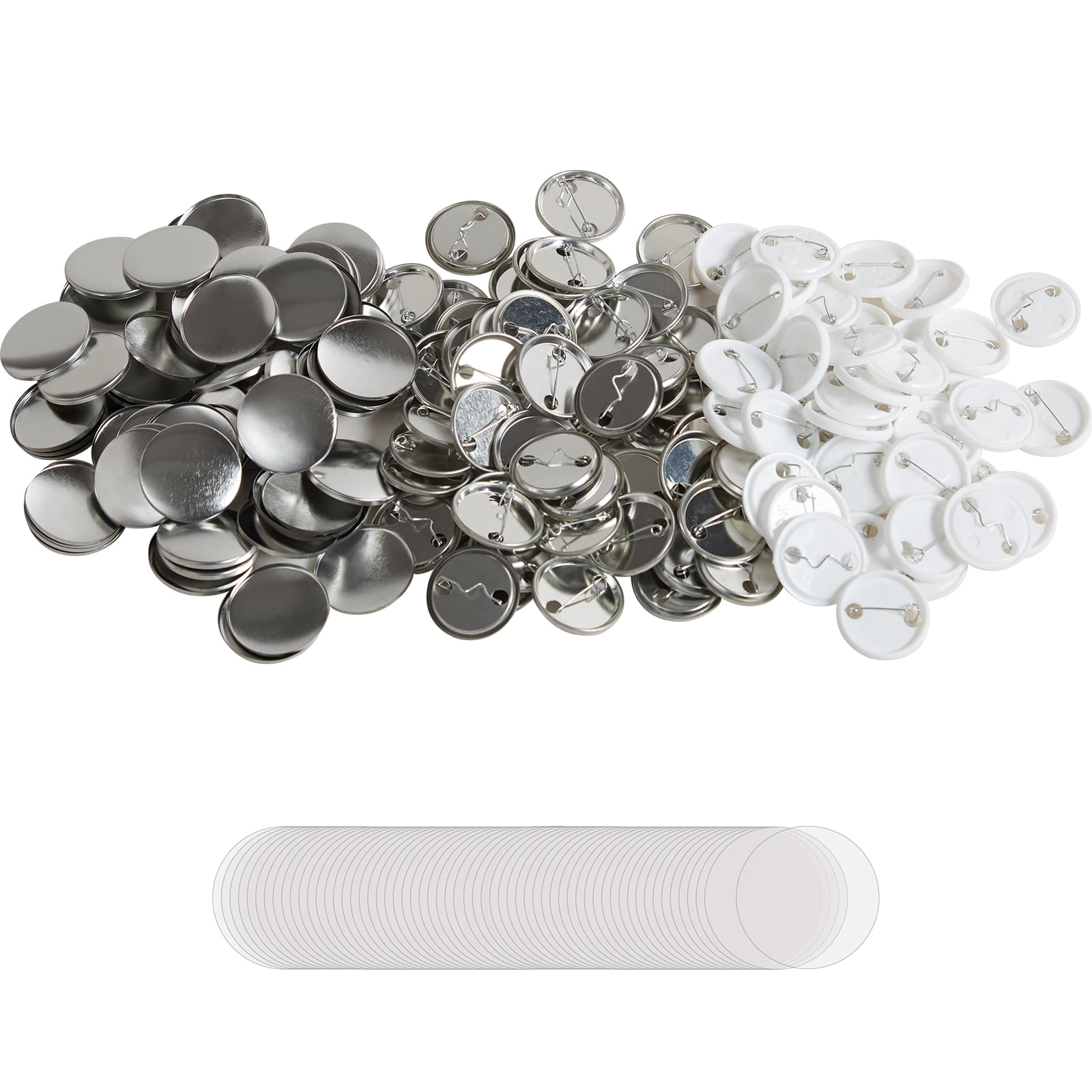 KFFKFF 500 Packs 1.25 inch 32mm Pin Back Accessory Parts, Self-Made Circular Button Badge Components, Pack Contains Metal Cap, Plastic/Metal Button, Transparent Film, and Empty Paper For Gift Items