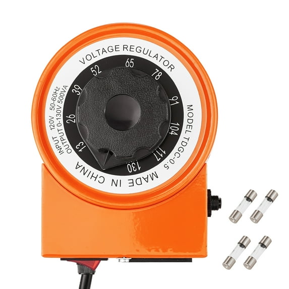 KFFKFF 500VA Automatic Voltage Transformer, 3.84 Amp, 110V Inlet 0-130V Outlet AC Voltage Stabilizer, Featuring LCD Screen, 4 Additional Fuses, and Thermal Control Switch for Domestic, Industrial