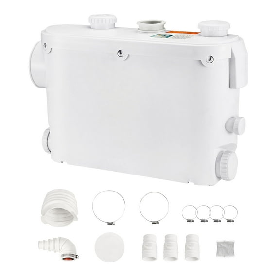 KFFKFF 500W Macerator Pump, 29 GPM Flow Rate, 26 ft/8 m Head, Wall-Mounted Toilet Pump with 4 Water Inlets, Upflush System for Waste Disposal in Toilets, Basements, Showers, Sinks, Laundry Areas