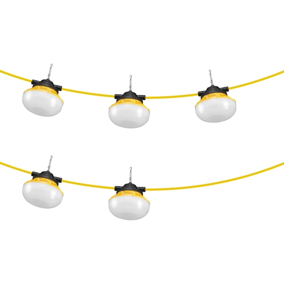 KFFKFF 50FT Building Illumination Strings, 50W 5000LM, Set of 5 Work Light Strings, 5000K Natural Light & IP65 Resistant to Water, Includes Suspension Hooks, Suitable for Work Sites