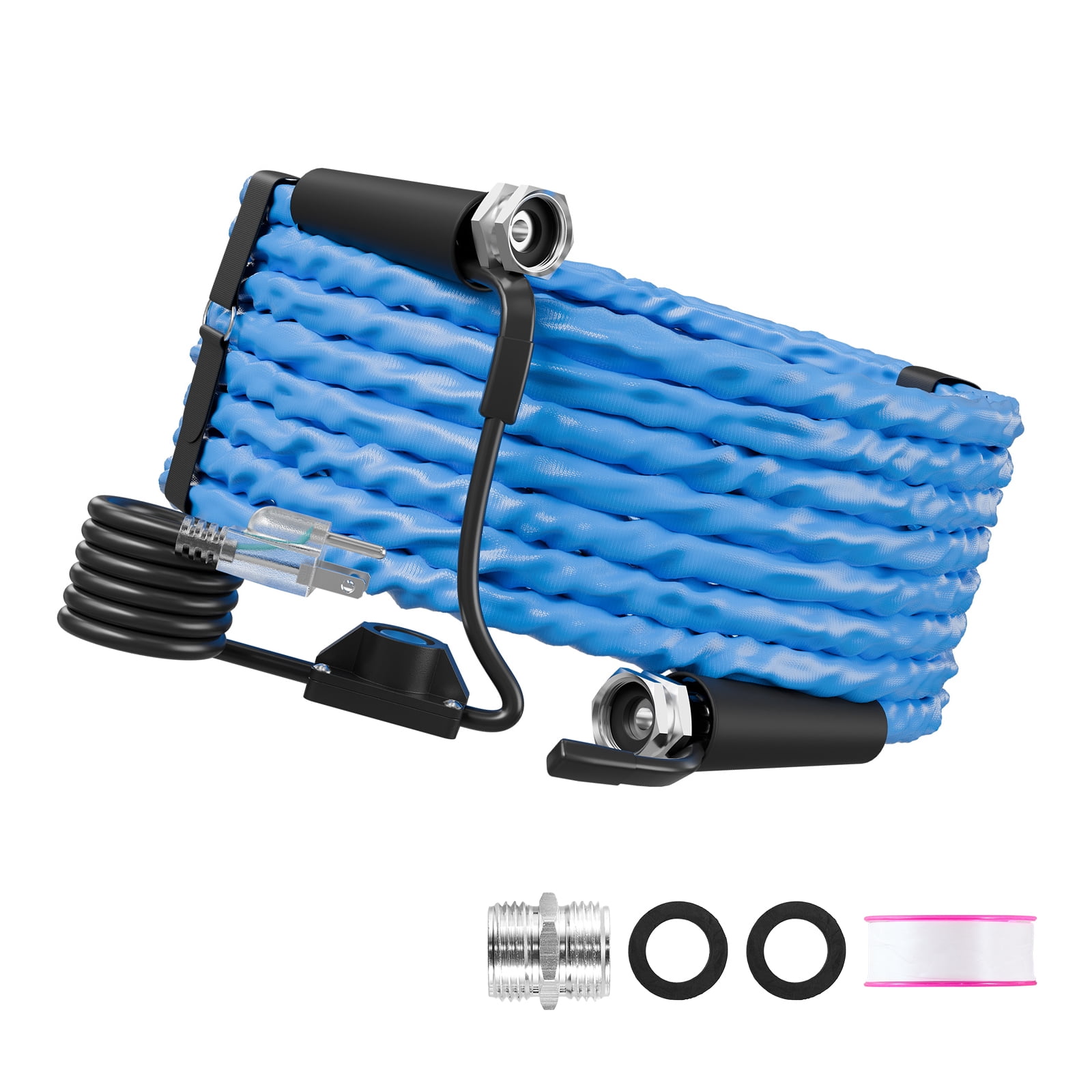 KFFKFF 50FT Heated Water Hose for RV, Antifreeze to -45°F, 5/8" ID, Corrugated Design, Thermostat-Controlled, Freeze-Resistant, Leak-Resistant, Safe for Drinking, Quick Heating for RV Camping