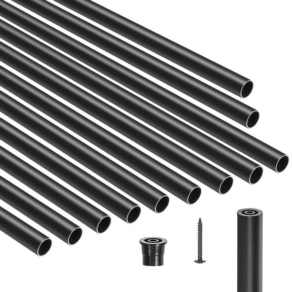 KFFKFF 51 Pack Aluminum Staircase Balusters, 26 In Metal Spindles, 3/4 In Hollow Round Railing with Caps & Screws for Decks, Stairs, Porch, Patio, Fence, Black
