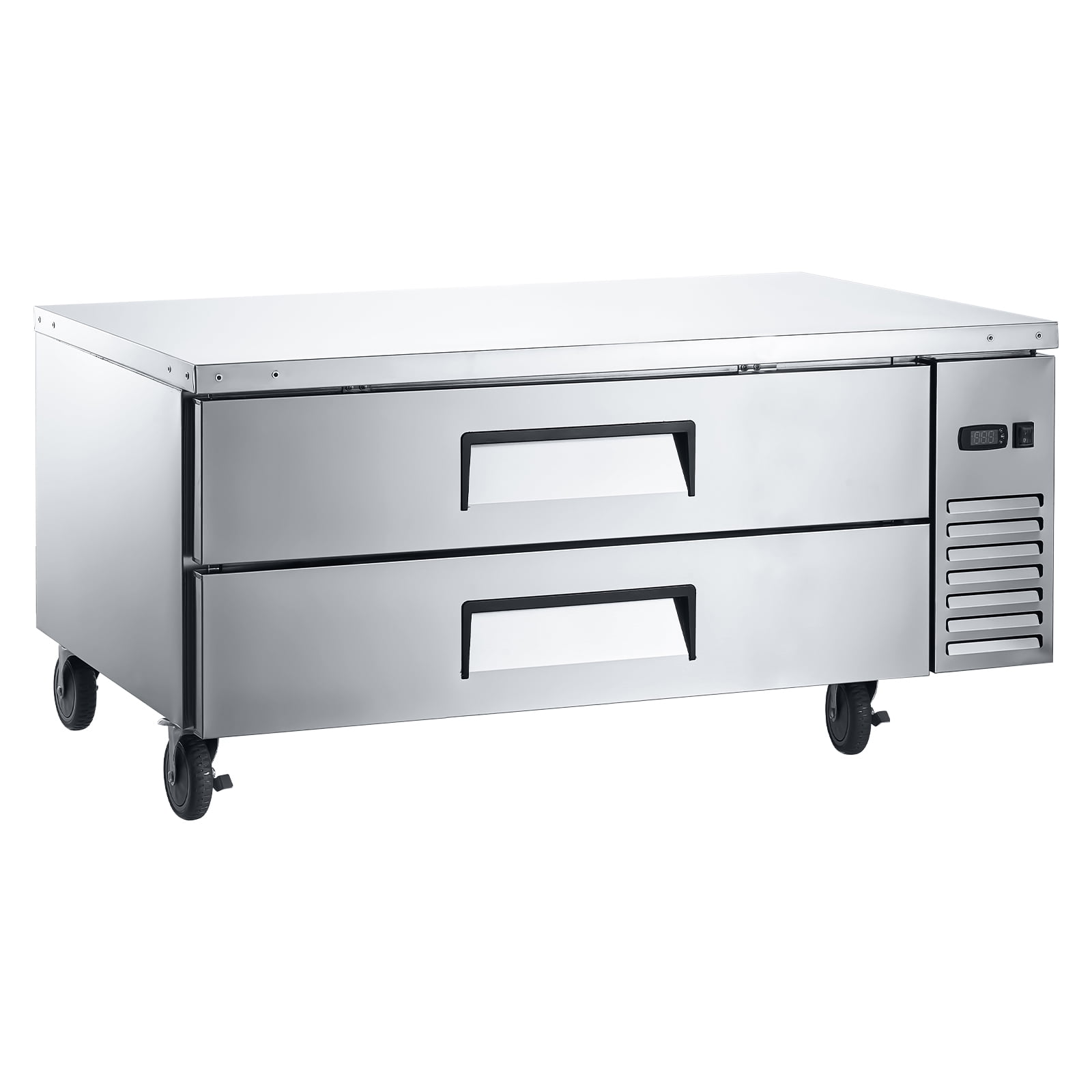 KFFKFF 52" W Commercial Chef Base Refrigerator, 2-Drawer Worktop Fridge with 8 Stainless Steel Pans, Durable Refrigerated Base with Concealed Door Handle