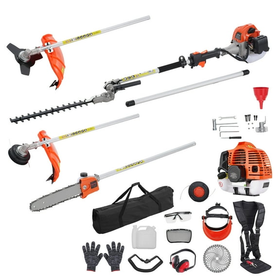 KFFKFF 52CC 6-in-1 Gas-Powered Multi-Tool for Landscaping, Hedge Trimmer, Weed Cutter, String Trimmer, Brush Cutter, Edger, and Pole Saw with Extension Pole