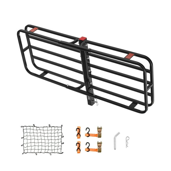 KFFKFF 53" x 19" x 5", Cargo Hitch Carrier, 500 lbs Load-Bearing Capacity, Equipped with Hitch Stabilizer & Ratchet Straps, Collapsible Hitch-Mounted Cargo Carrier with Cargo Net and Hook