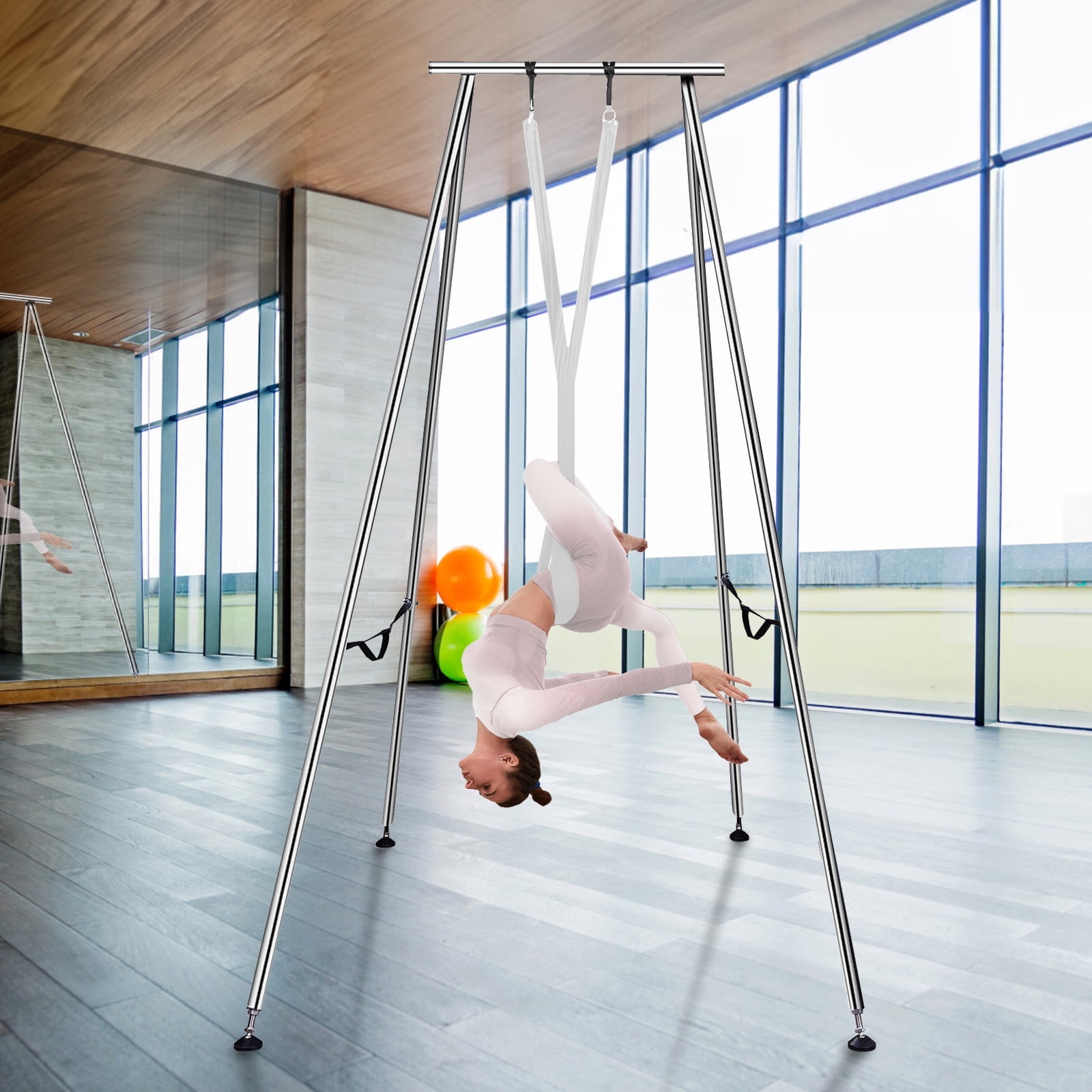 KFFKFF 551.15 lbs Yoga Swing Stand Hammock Aerial Silk Kit Load Yoga Frame White