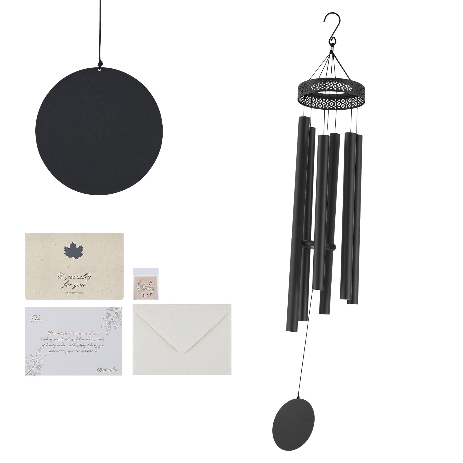 KFFKFF 58-inch Outdoor Wind Chimes with 6 Tubes, Resonant Deep Tone Memorial Chimes for Special Occasions, Elegant Decoration for Patio, Porch, Garden, and Backyard, Black