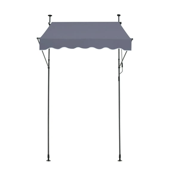 KFFKFF 59 x 47" Outdoor Awning, Manual Retractable Sunshade Canopy, Height Adjustable 86-122 in, for Deck/Patio/Balcony/Yard, Dark Gray