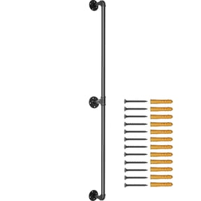KFFKFF 5FT Pipe Stair Handrail, Carbon Steel Staircase Rail with 440LBS Load Capacity, Industrial Design Wall-Mounted Support, Rounded Corner Handrail for Indoor and Outdoor Use