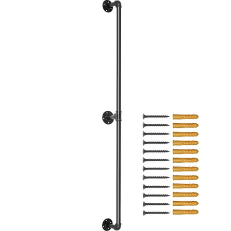 KFFKFF 5FT Pipe Stair Handrail, Carbon Steel Staircase Rail with 440LBS Load Capacity, Industrial Design Wall-Mounted Support, Rounded Corner Handrail for Indoor and Outdoor Use