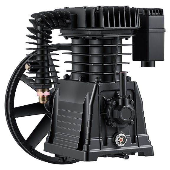 KFFKFF 5HP 12.4CFM Air Compressor Pump Head, Twin-Cylinder Oil-Lubricated Piston Pump, Single-Stage Cast Iron Replacement with 145PSI Max Pressure for Woodworking and Auto Repair