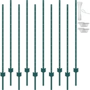 KFFKFF 5ft T-Posts, Set of 10, Durable Steel Garden Fence Posts, Ideal for Yards, Farms & Outdoor Fencing, Green