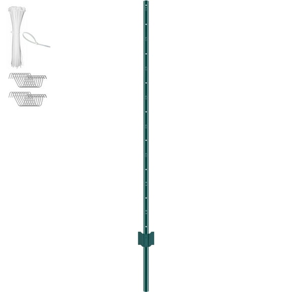 KFFKFF 5ft T-Posts, Set of 10, Durable Steel Garden Fence Posts, Ideal for Yards, Farms & Outdoor Fencing, Green