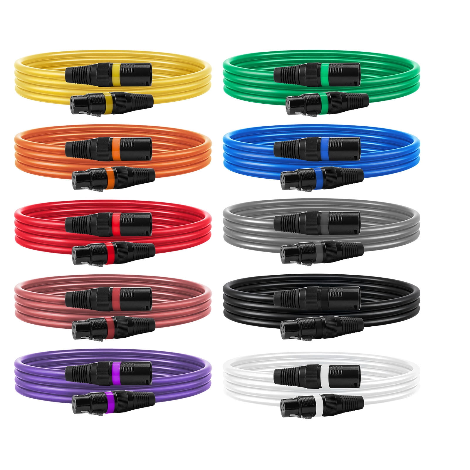 KFFKFF 6.5 ft XLR Cable, 10-Pack, Shielded Balanced Male to Female Microphone Cords with Gold-Plated 3-Pin Connectors, Ideal for Stage Lighting, Microphones, Amplifiers, Mixers, and Speaker Systems