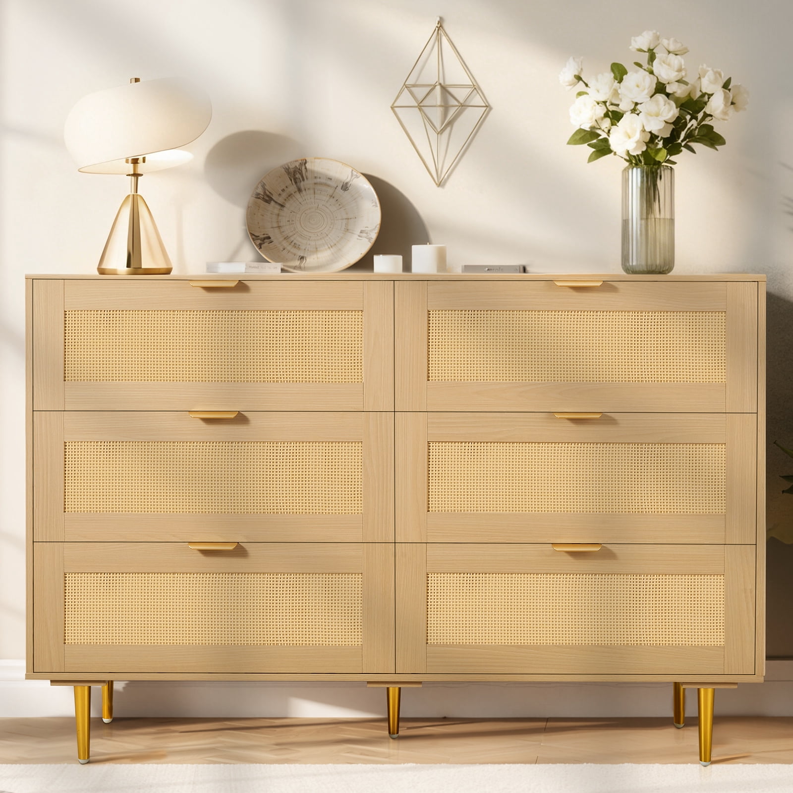 KFFKFF 6-Drawer Dresser, Wooden Storage Dresser for Bedroom, Stylish Storage Organizer for Clothing in Bedroom, Living Room, or Hallway