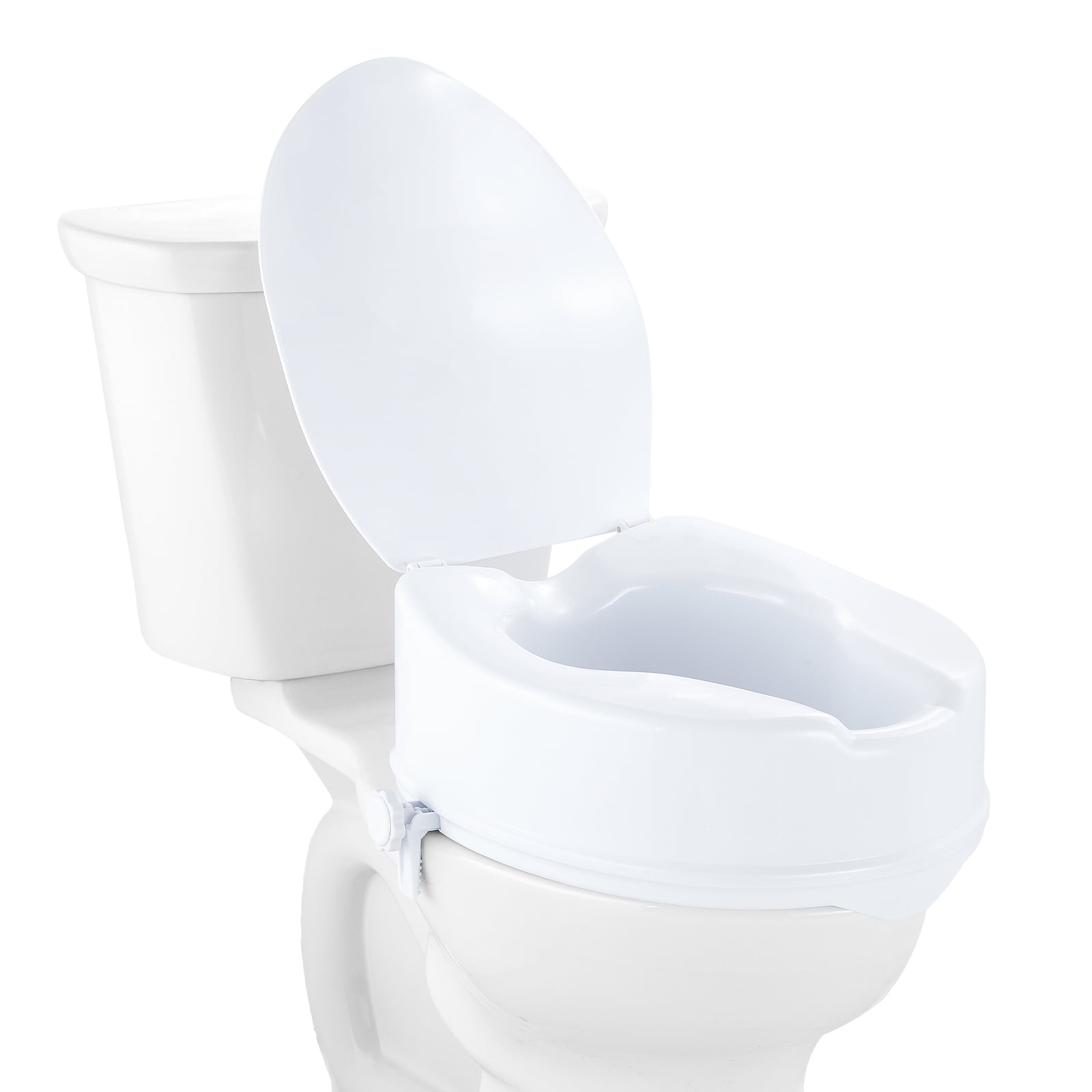 KFFKFF Elevated Toilet Seat Riser Medical Aid 6 Inch Height Adjustable Locking PP Plastic, 300 lbs Capacity